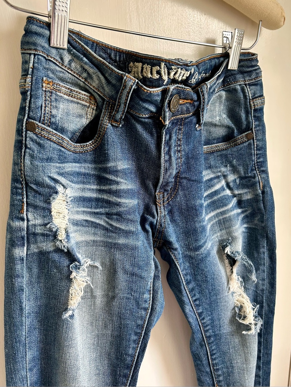 Machine Women's Skinny Ripped Blue Jeans